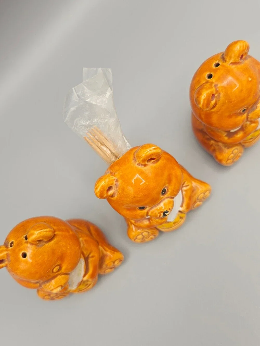 Vintage Ceramic Bear Honey Pot Set from Japan